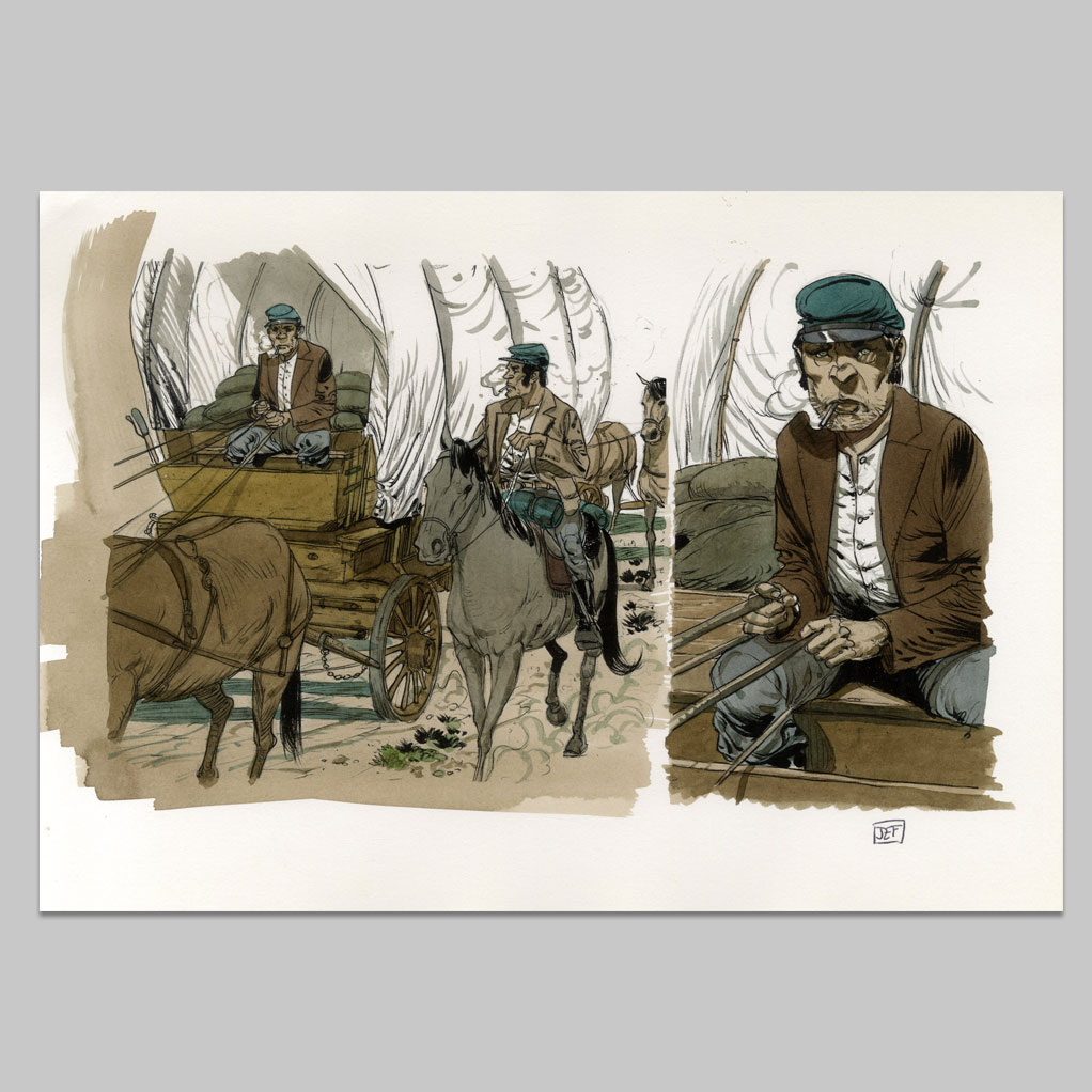 Illustration western homme charrette